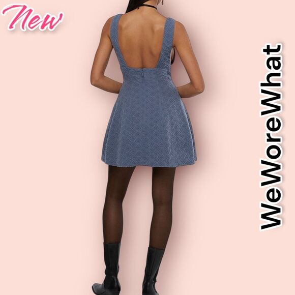 New NWT WeWoreWhat Plunge Jacquard Mini dress Grey Blue - sz 2 - Picture 2 of 4